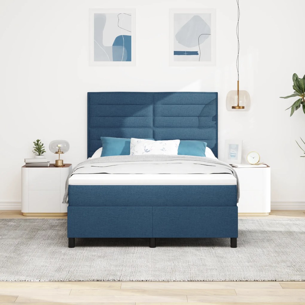 Cama Box Azul com Colchão 160x200 cm Tecido