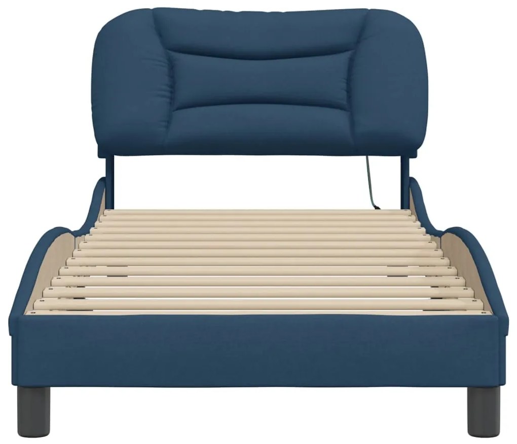 Estrutura de cama com LED sem colchão 90x200 cm tecido azul