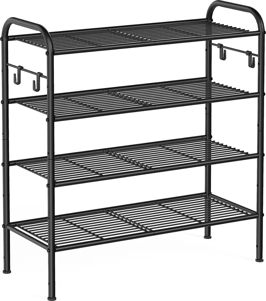 Sapateira com 4 prateleiras de grelha 28 x 68 x 70 cm para 16 pares de sapatos Preto