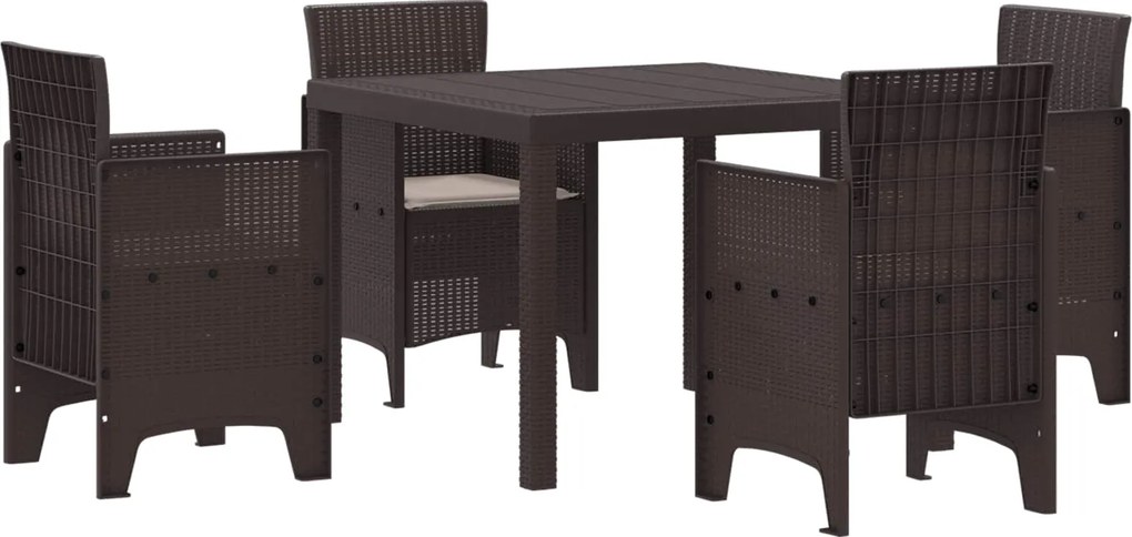 vidaXL Conjunto de Jantar para Jardim 5 pcs Castanho Polipropileno
