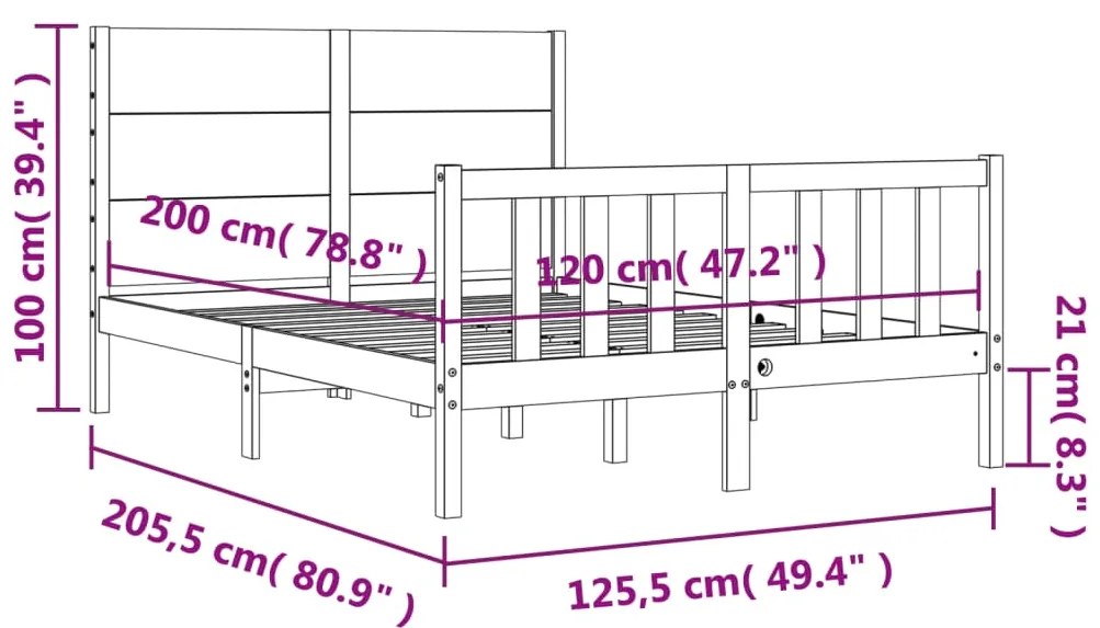 Estrutura de cama com cabeceira 120x200 cmmadeira maciça