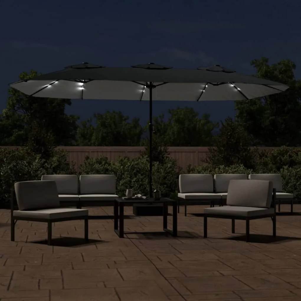 Guarda-sol de jardim c/ cabeça dupla/LED 449x245 cm antracite