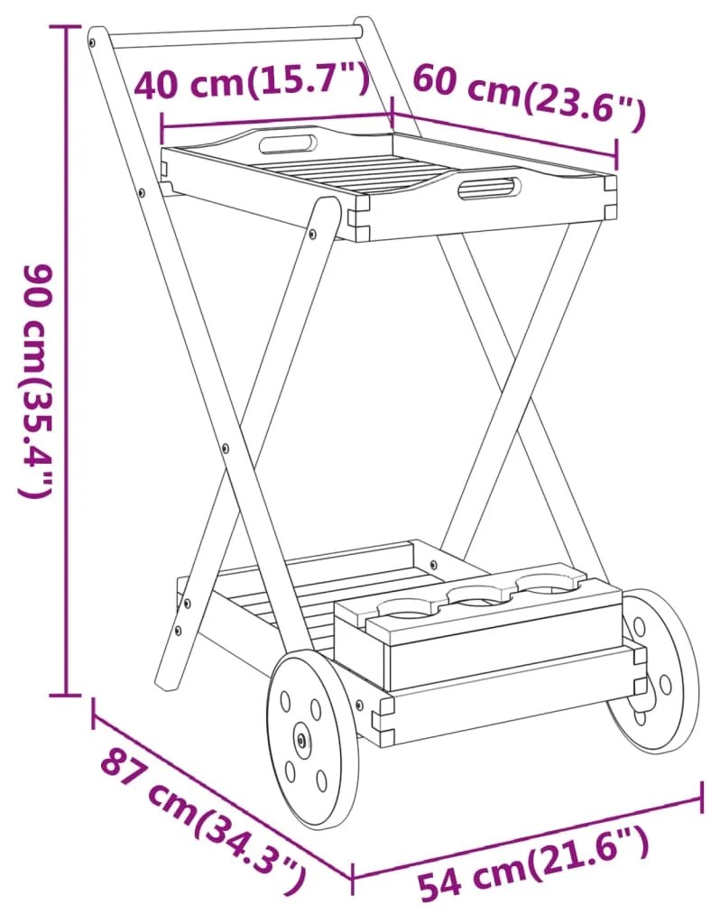Carrinho de chá 54x87x90 cm madeira de acácia maciça