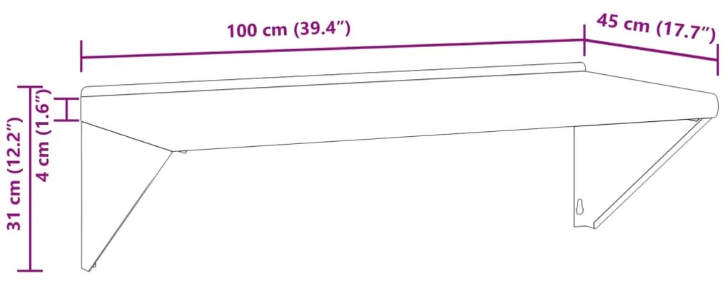 Prateleira de parede 100x45x31 cm aço inoxidável prateado