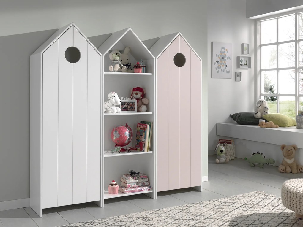 Conjunto 2 armarios Guarda Roupa infantil + estante infantil coleção CASAMI Rosa e Branco