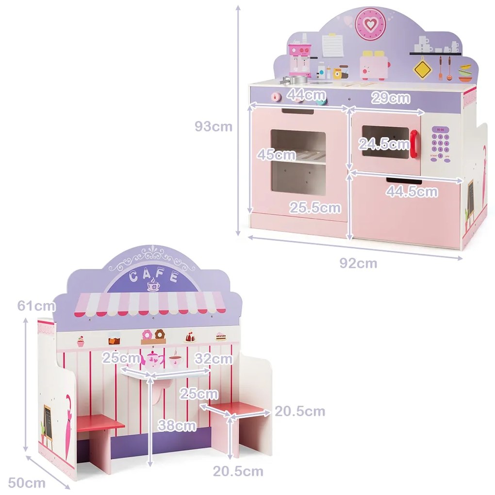 Cozinha infantil e brinquedo de restaurante com fogão, forno de microondas, puxadores e prateleira 92 x 50 x 93 cm