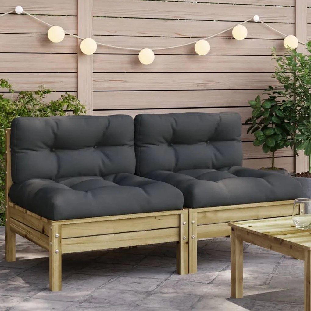 vidaXL Sofás sem braços p/ jardim 2 pcs c/ almofadões pinho impregnado