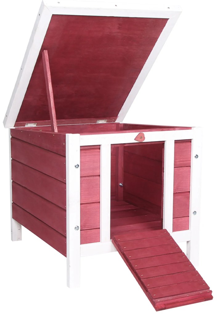 PawHut Coelheira de Madeira Exterior Coelheira para Roedores Animais de Estimação Pequenos com Teto Asfáltico 42x51x43cm Vermelho | Aosom Portugal