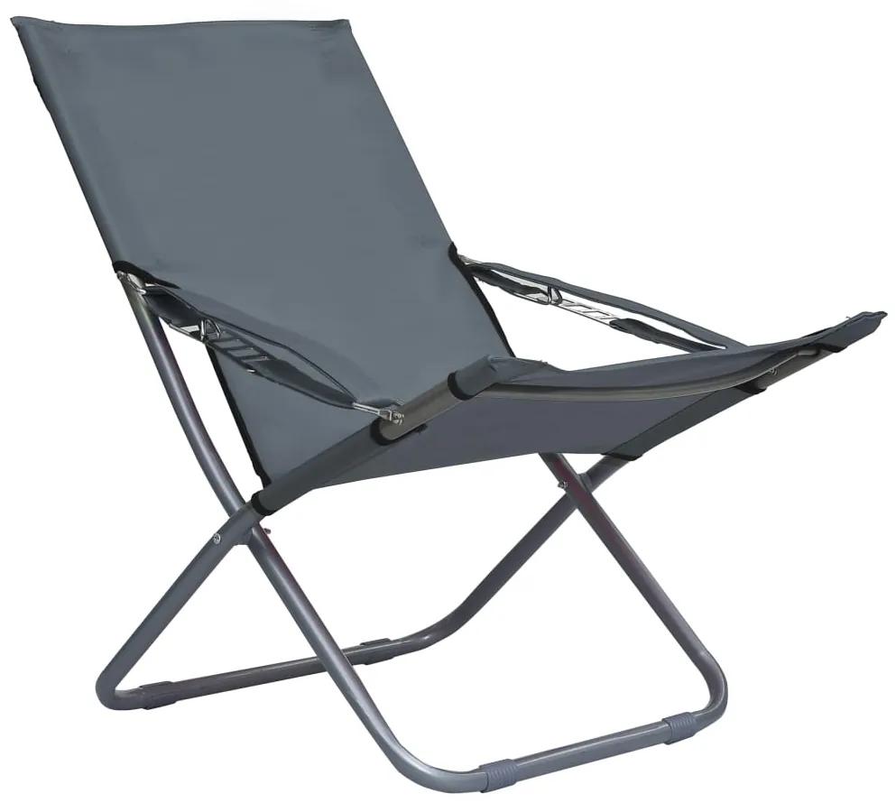 Cadeiras de praia dobráveis 2 pcs tecido cinzento
