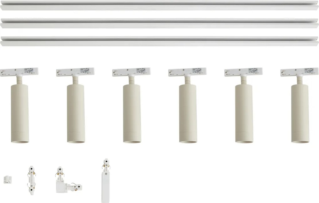Sistema de iluminação de trilho moderno branco com 6 focos bege 1-fase - Slimline Uzzy