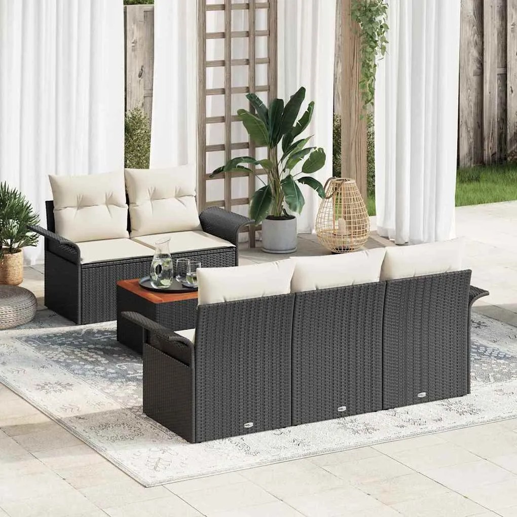 vidaXL Conjunto de Sofá de Jardim com almofada 6 pcs Preto e Creme