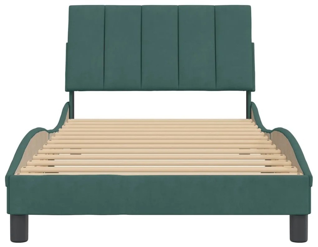Estrutura de cama sem colchão 100x200 cm veludo verde-escuro