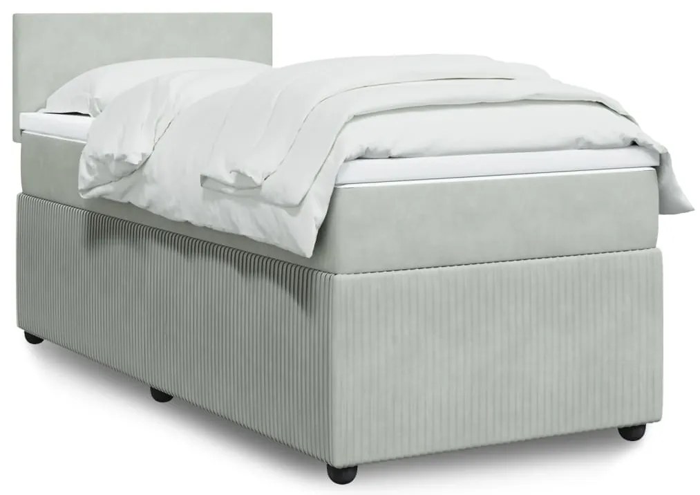 Cama com molas/colchão 90x190 cm veludo cinza-claro