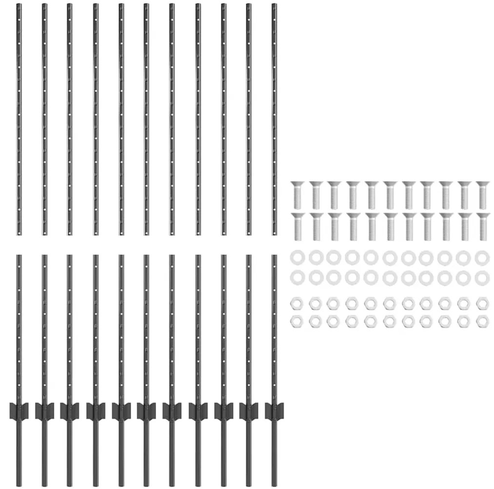 Postes de Cerca 22 pcs U-Channel Cinza 140 cm Aço