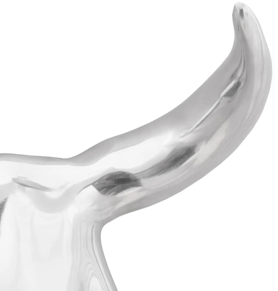 Cabeça de touro montada na parede vidaXL Prateada 34x13x53 cm Alumínio