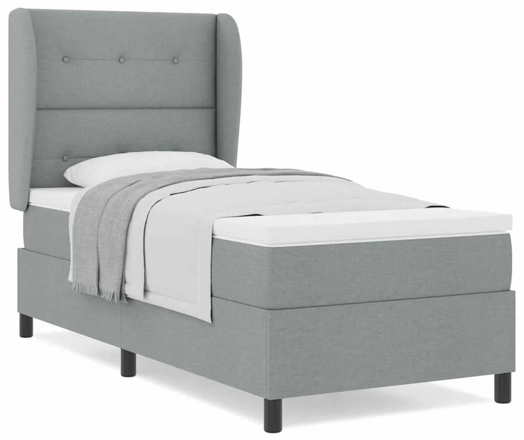 Cama Box com Colchão Cinza Claro 80 x 200 cm, Tecido de Qualidade.