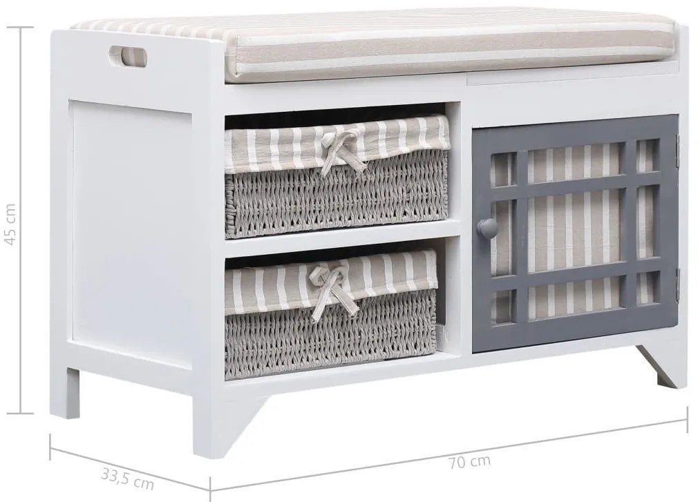 Banco de corredor 70x33,5x45 cm madeira de paulownia branco