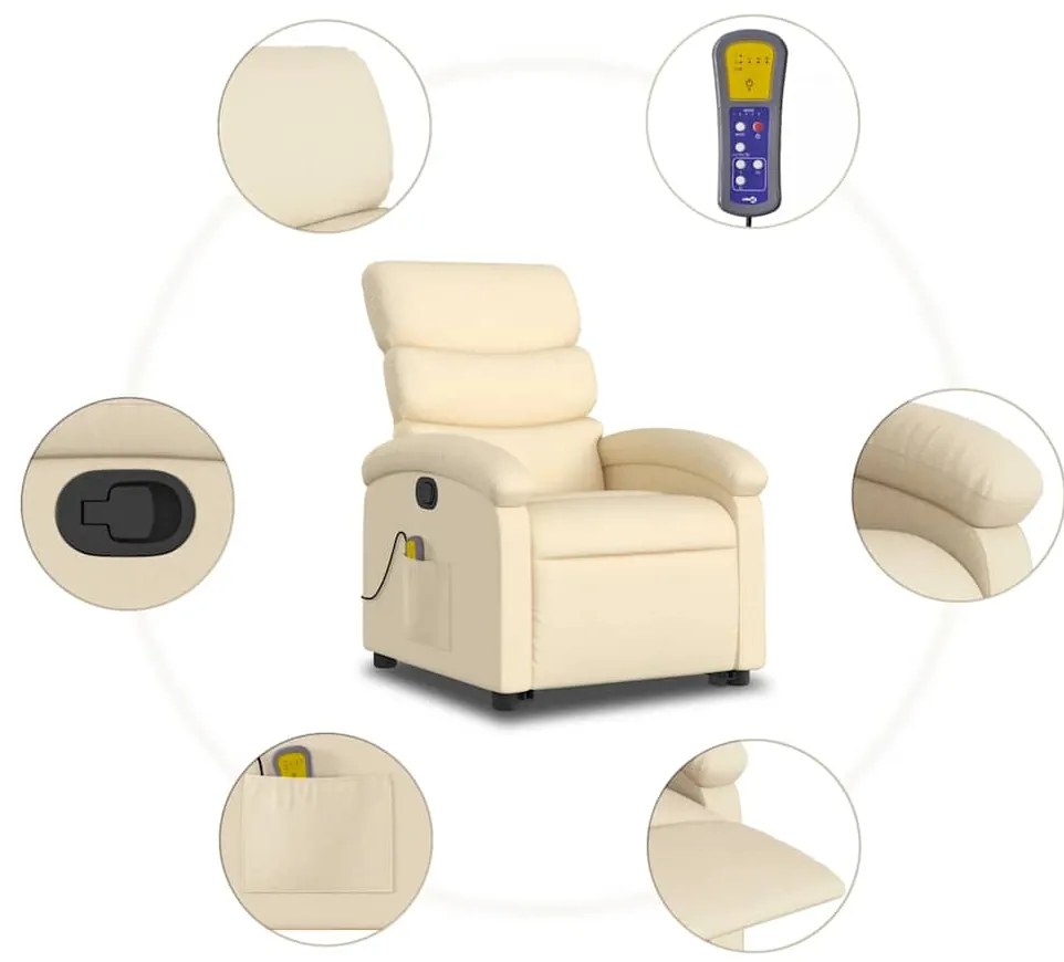 Poltrona elevatória de massagens tecido cor creme