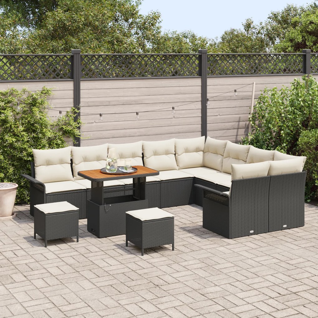 Conjunto de Sofá de Jardim vidaXL 12 peças com Almofadas Preto Rattan