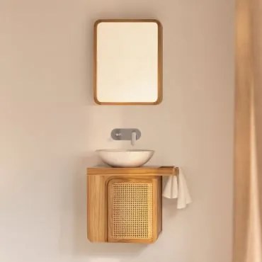 Conjunto De Móveis De Banheiro Suspensos Em Madeira De Teca Georgy Madeira De Teca & Cimento Redondo Branco Ø40 Cm Zavion & - Sklum