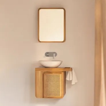 Conjunto De Móvel De Casa De Banho Suspenso 60x40 Cm Em Madeira De Teca Georgy Madeira De Teca & Cimento Redondo Branco Ø40 Cm Zavion - Sklum