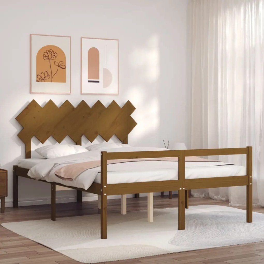 vidaXL Cama idosos king size c/ cabeceira madeira maciça castanho-mel