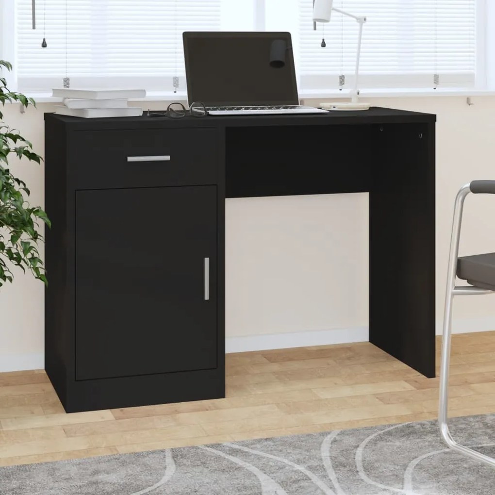 vidaXL Secretária + gaveta/armário 100x40x73cm derivados madeira preto