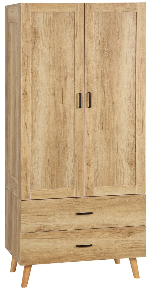 HOMCOM Armário de roupas armário de armazenamento 2 portas e 2 gavetas com cabide - 80 x 54 x 180 cm | Aosom Portugal