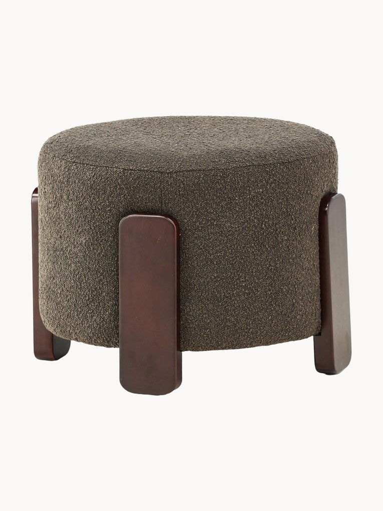 Pufe estofado em bouclé com pernas de madeira Coffey