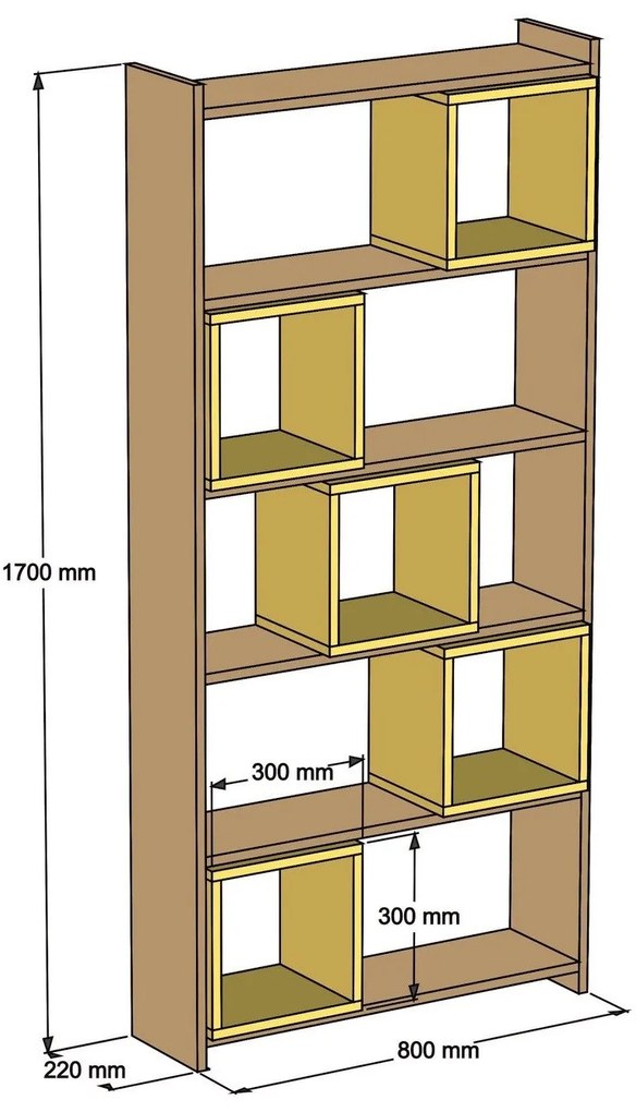 Estante Box – Nogueira e Amarelo – 80x170x22 cm