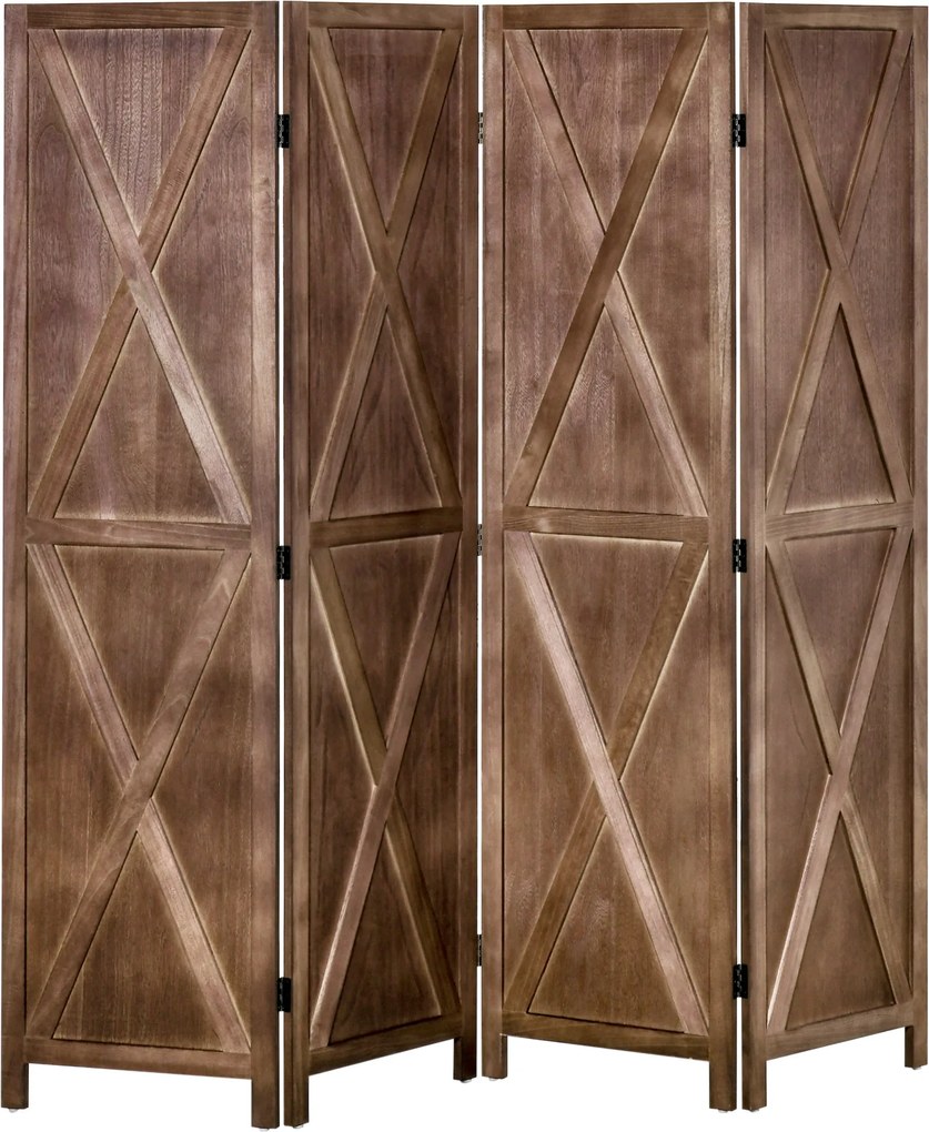 HOMCOM Paravent Interior 4 Painéis 182x170 cm Estilo Campestre Chique Separador de Divisão com Treliça Nogueira | Aosom Portugal