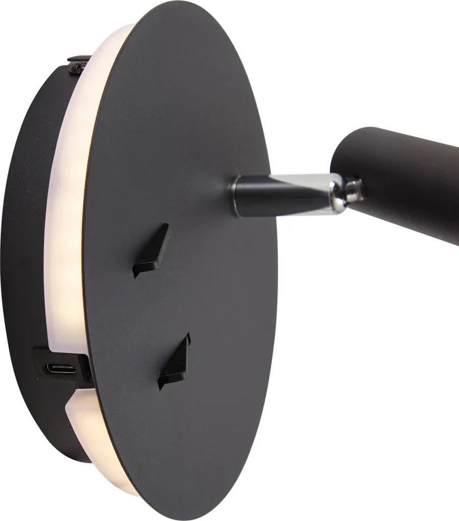 Candeeiro de Parede Moderno Preto Incl. LED com USB-C - Croft
