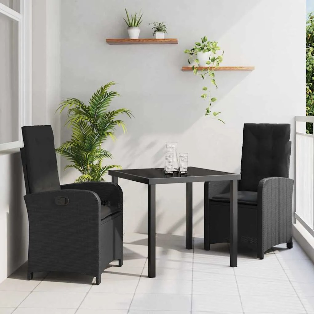 Conjunto de Jantar de Jardim em 3 Peças com Almofadas Preto Rattan Sin