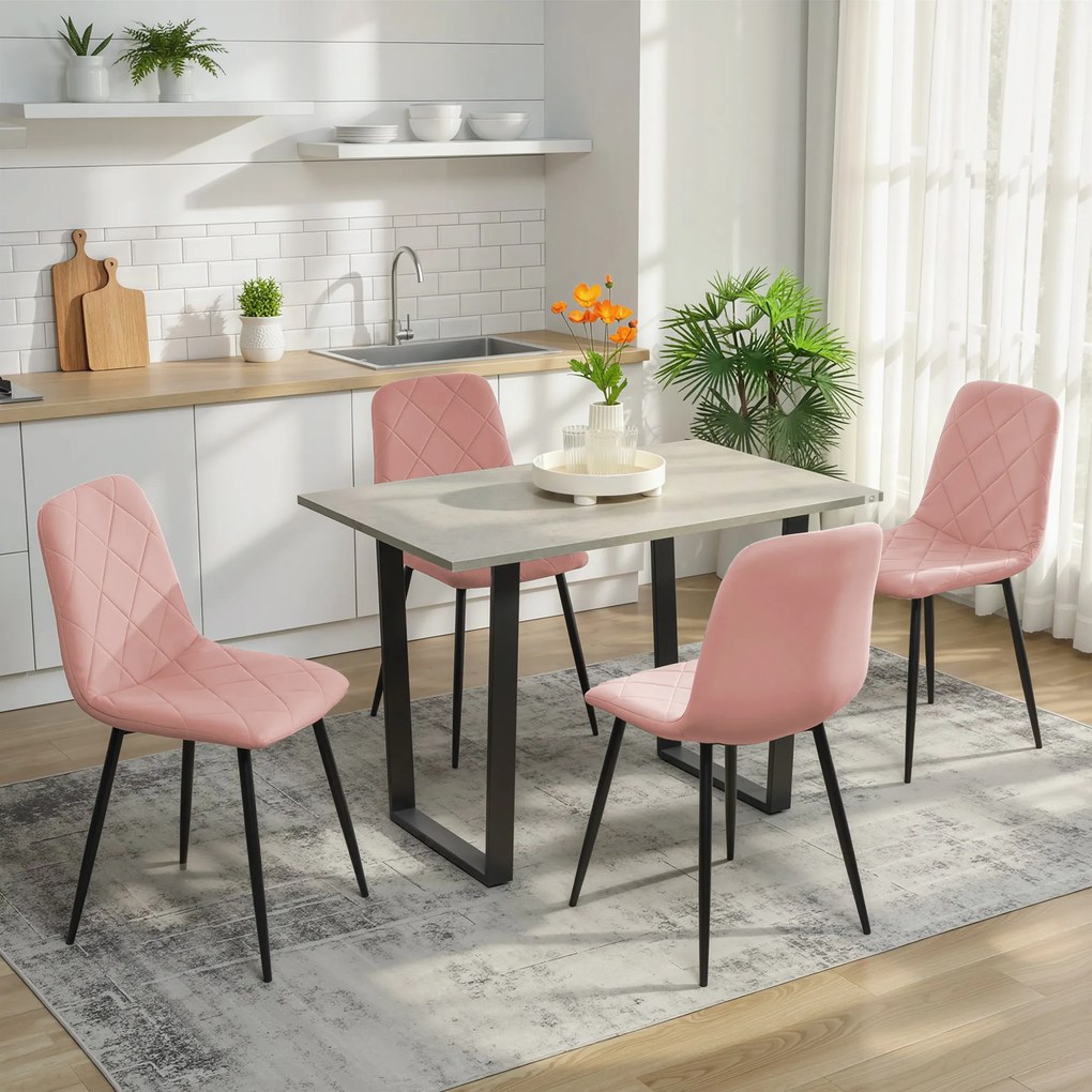 Conjunto de 4 Cadeiras de Jantar em Veludo (MESA NÃO INCLUIDA) com Pernas de Aço para Sala 45x54x87 cm Rosa