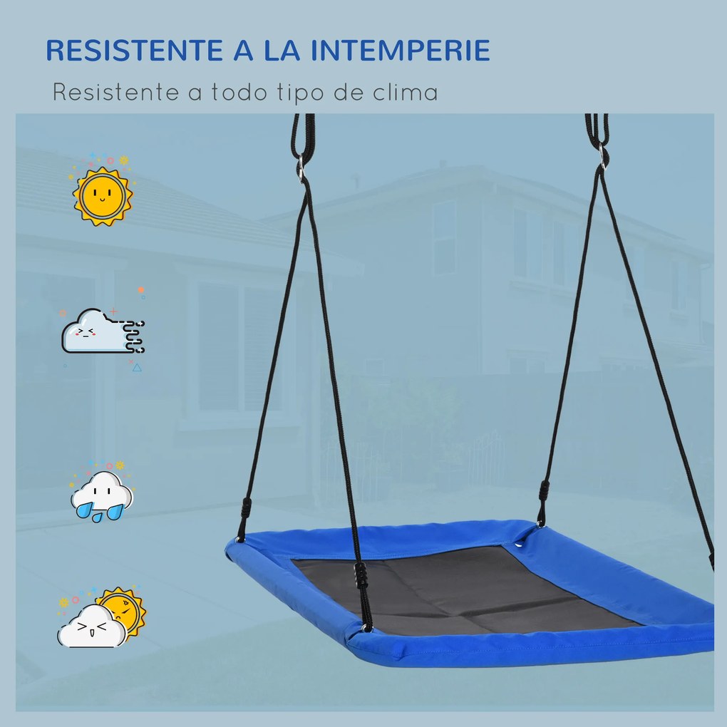 Outsunny Balanço para crianças acima de 3 anos de jardim ninho retangular até 150 kg com cordas ajustáveis Tecido Oxford 900D e metal 150x80x180 cm azul