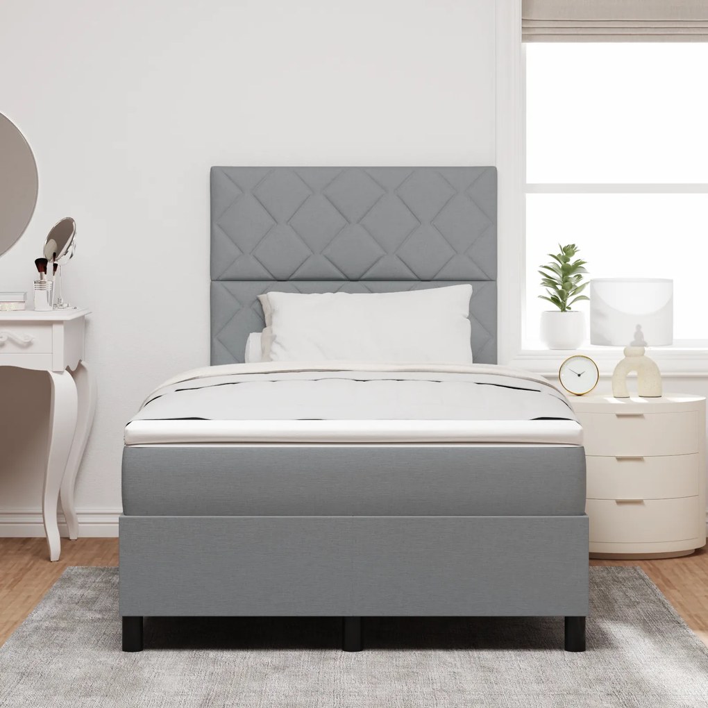 Cama Box Spring com Colchão Cinza Claro 120x200 cm Tecido