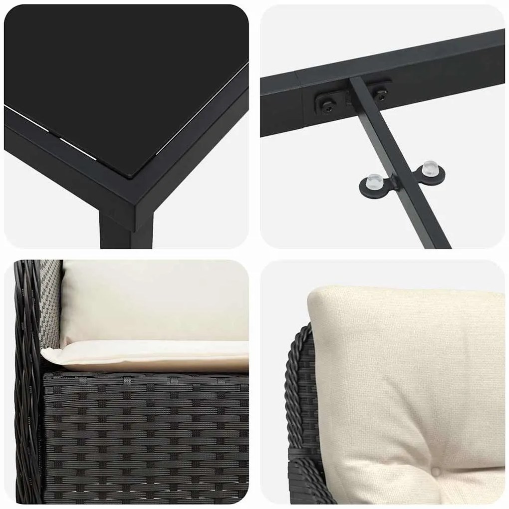 Conjunto de Jantar de Jardim com Almofadas Preto Vime PE