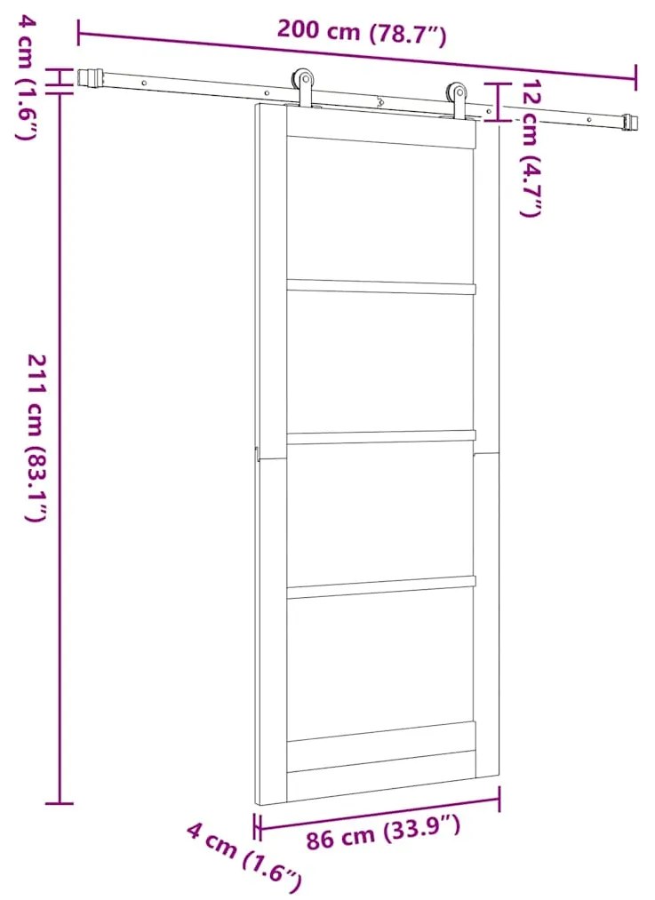 Porta Deslizante vidaXL com Conjunto de Ferragens Branca 86x211 cm Mad