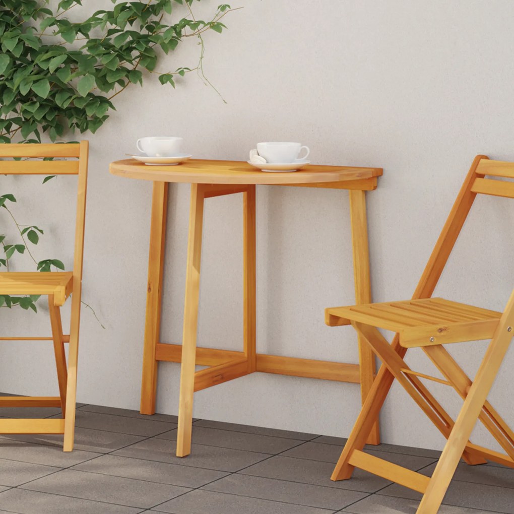 vidaXL Mesa de Jardim Dobrável Meia-Retangular 78x46x75 cm Madeira Sólida de Acácia