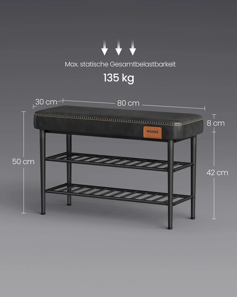 Banco arrumação ou sapateira para entrada Coleção EKHO 30 x 80 x 50 cm Preto