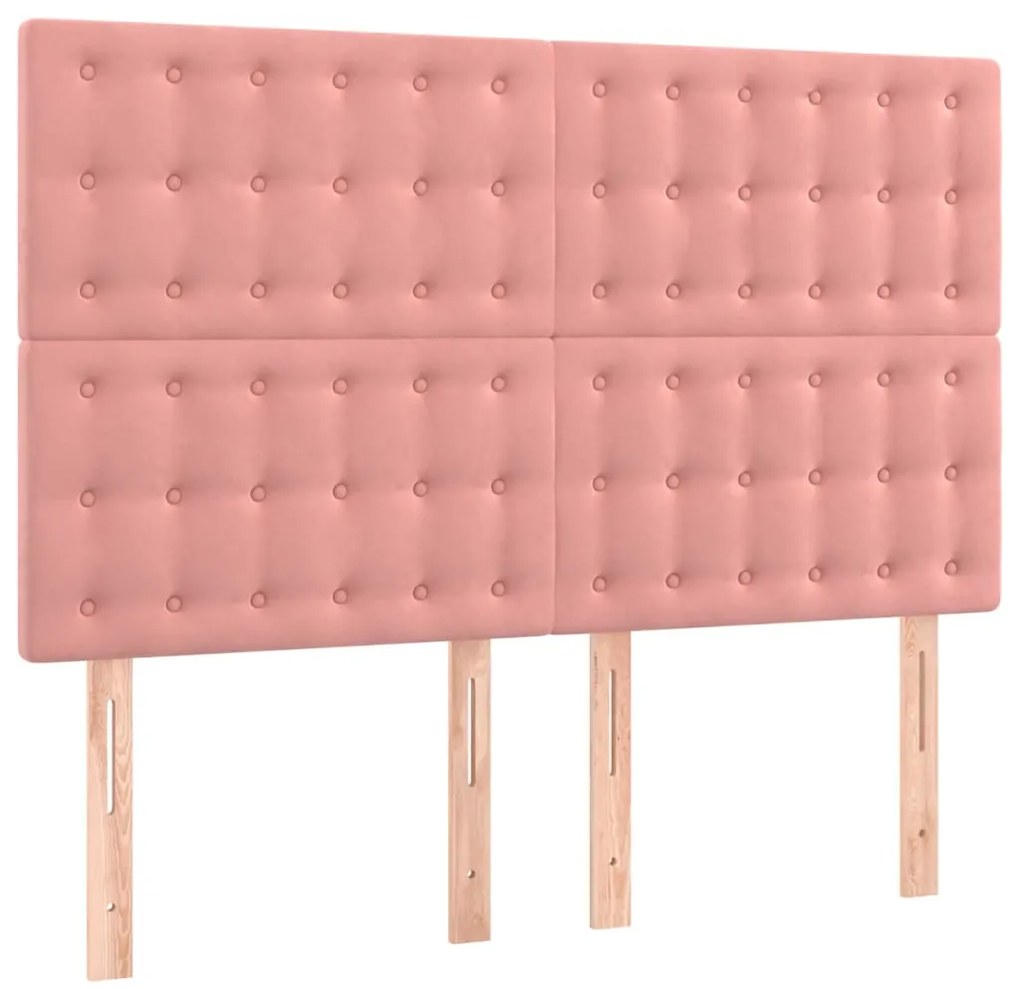 Cabeceira de cama c/ luzes LED veludo 144x5x118/128 cm rosa