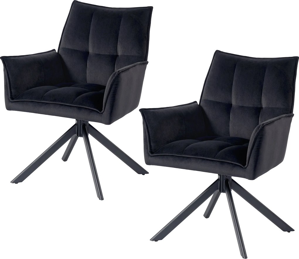 Conjunto de 2 Cadeiras de Refeição Giratórias 360° (MESA NÃO INCLUÍDA) Estofado Estofamento em Veludo Pés em Aço 63x64x85 cm Preto