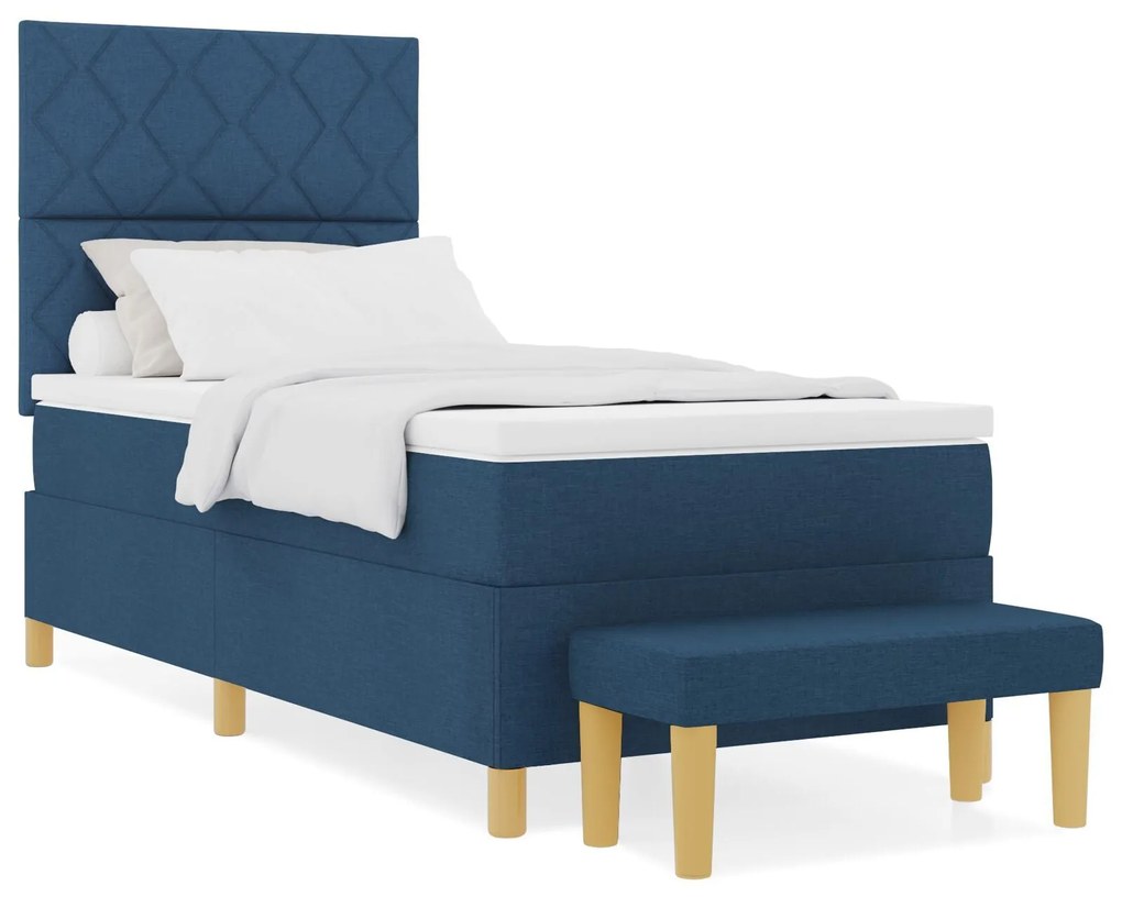Cama Box com Colchão & Banco Azul 90x200 cm Tecido