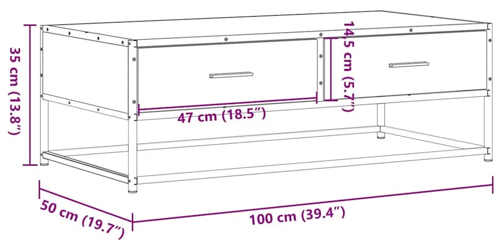 Mesa de centro 100x50x35 cm derivados de madeira/metal preto