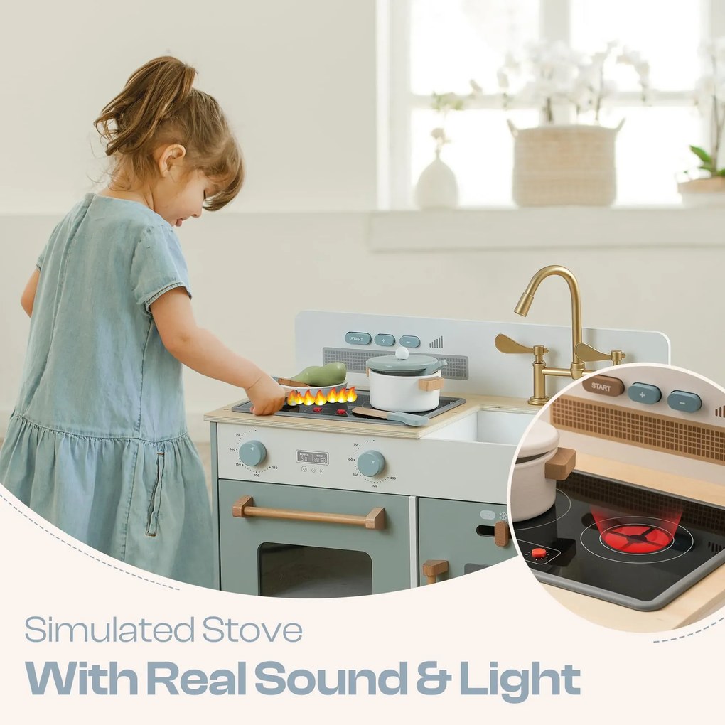 Cozinha de madeira Brincar infantil Montessori 58 x 29 x 62 cm Azul