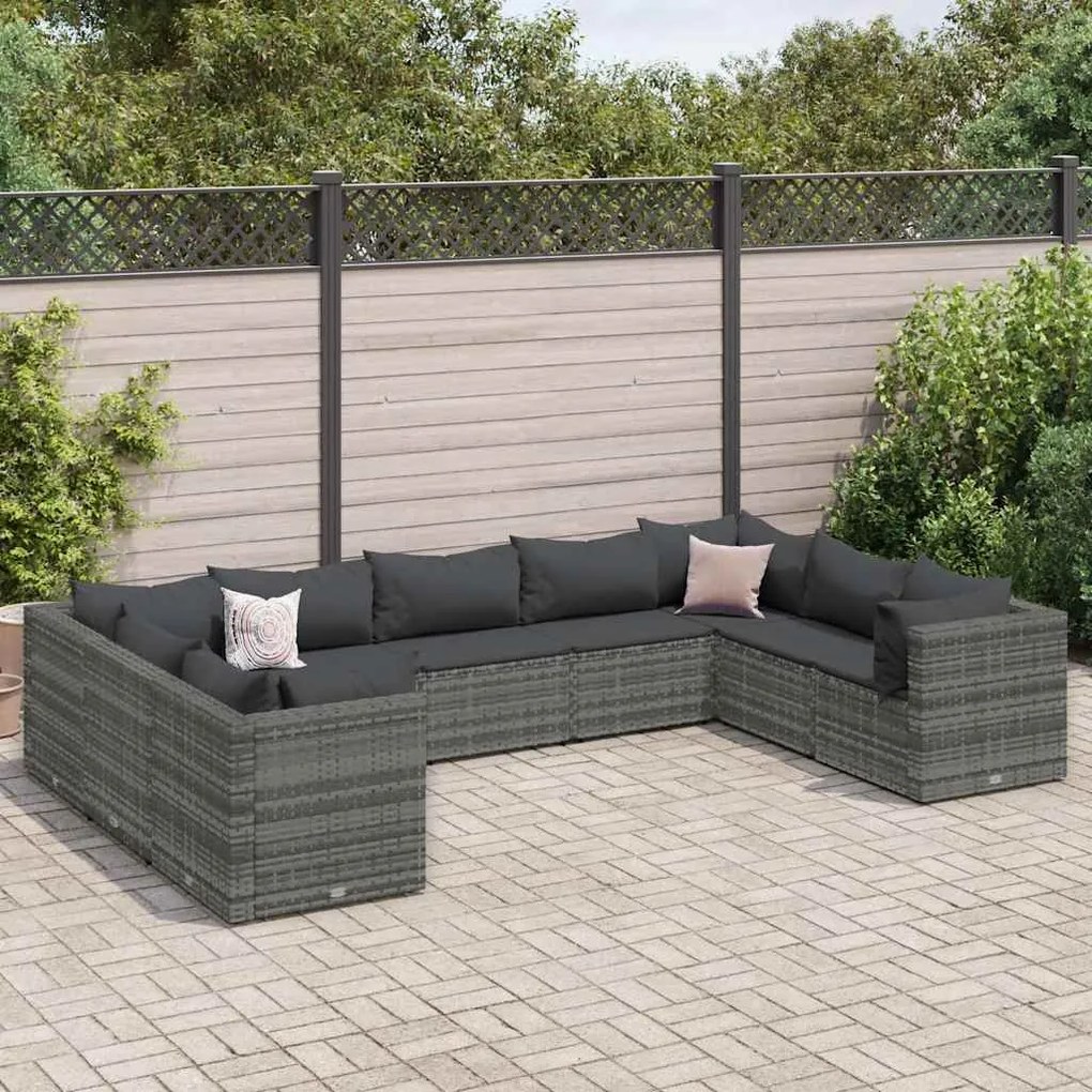 vidaXL 9 pcs conjunto lounge de jardim c/ almofadões vime PE cinzento