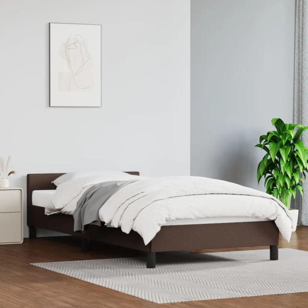 347480 vidaXL Estrutura cama c/ cabeceira 90x200 cm couro artificial castanho