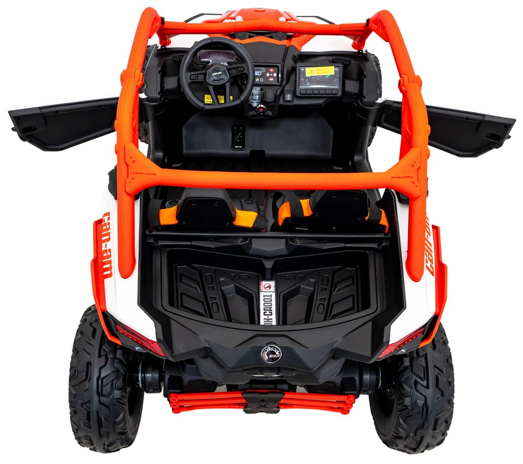 Carro elétrico para Crianças 24V 4x200W 2 Lugares, Buggy Can-Am Maverick Turbo RR Rodas de EVA, Assento de couro Laranja