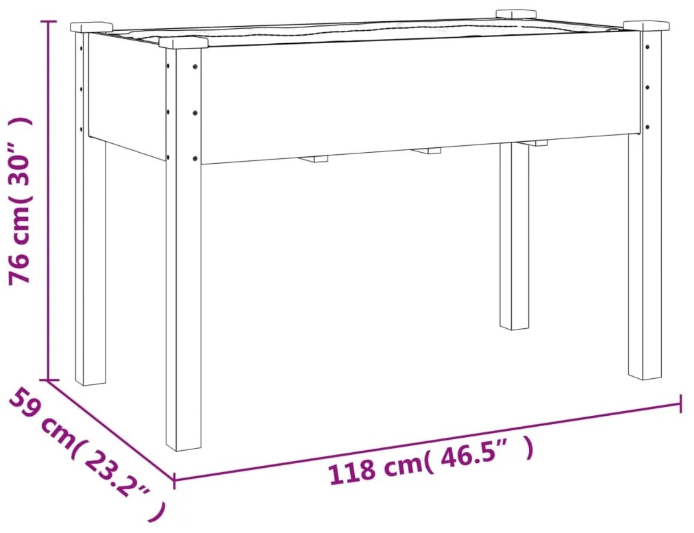 Vaso/floreira c/ forro 118x59x76 cm abeto maciço castanho