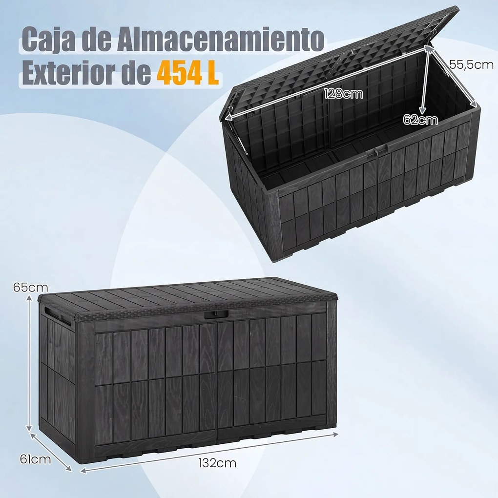 Baú de Arrumação de Exterior, 132 x 61 x 65 cm, Capacidade de 455 L, Preto